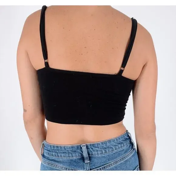 SOLD OUT Bozzolo Black Eyelet Hook Cropped Top Size Small - Picture 2 of 3